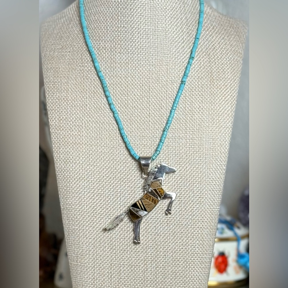 NWT Navajo Handmade Valerie Yazzie Artisan Inlay Horse Pendant